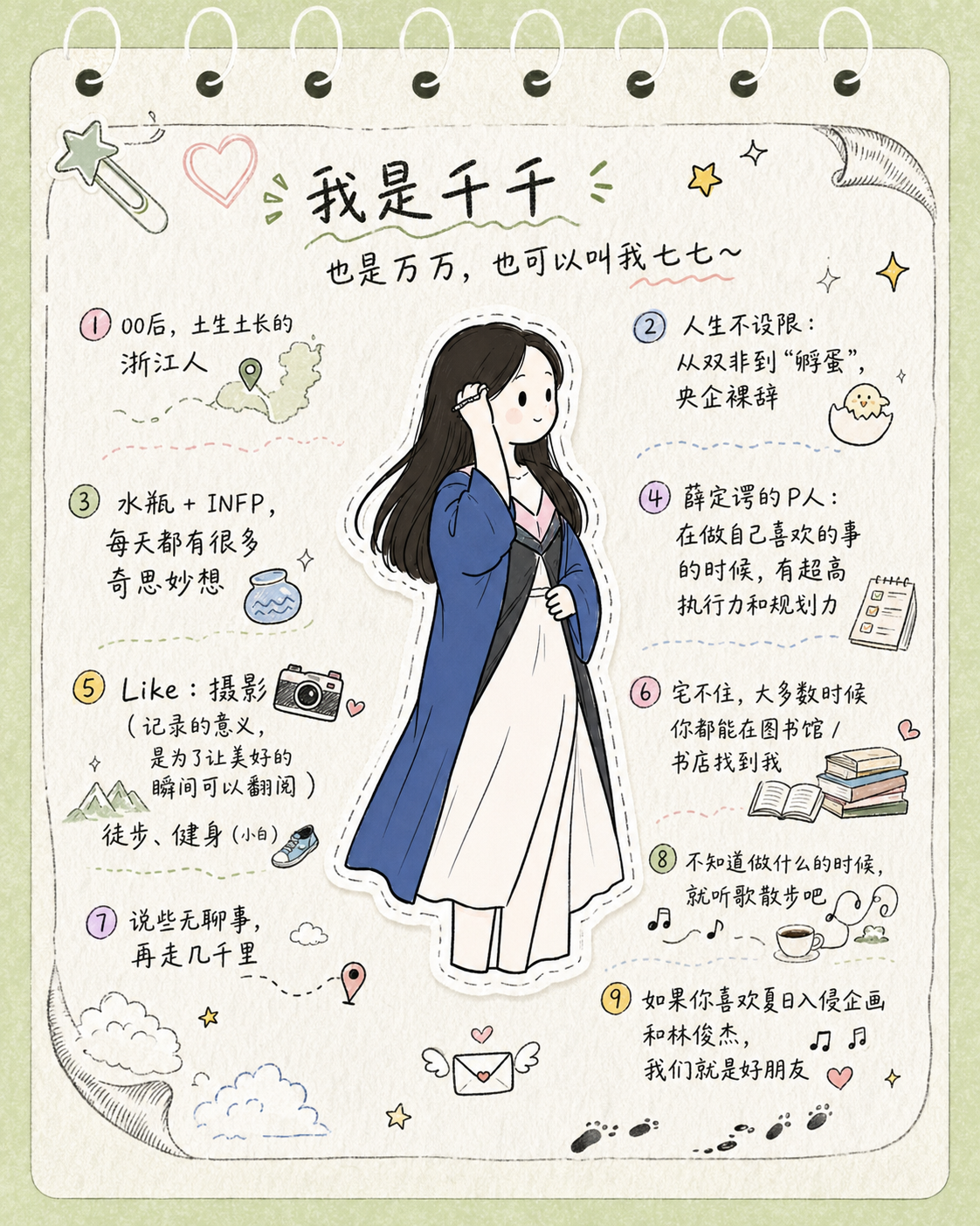 Kiki 在赛里木湖的简笔画风格照片